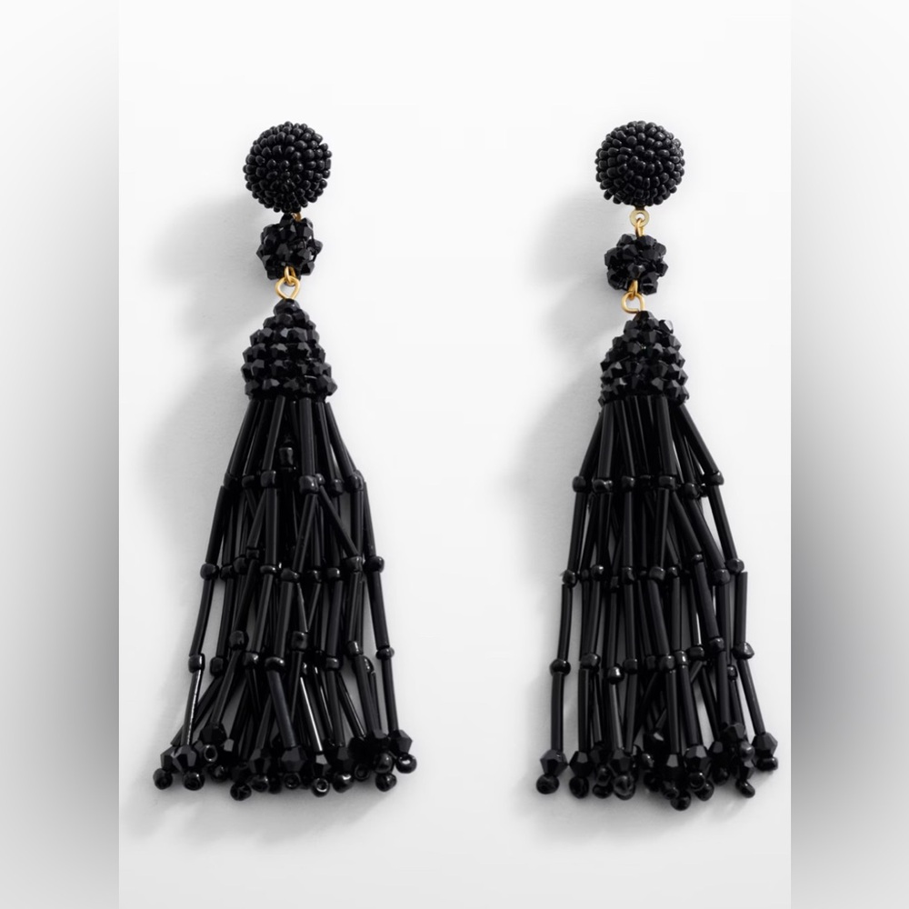 Mango Black Beaded Tassel Earrings